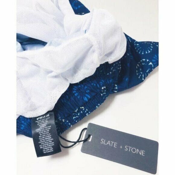 Slate & Stone Mens Blue Geo Print Pockets Swim Trunks Swimwear Sz L New - Picture 5 of 8